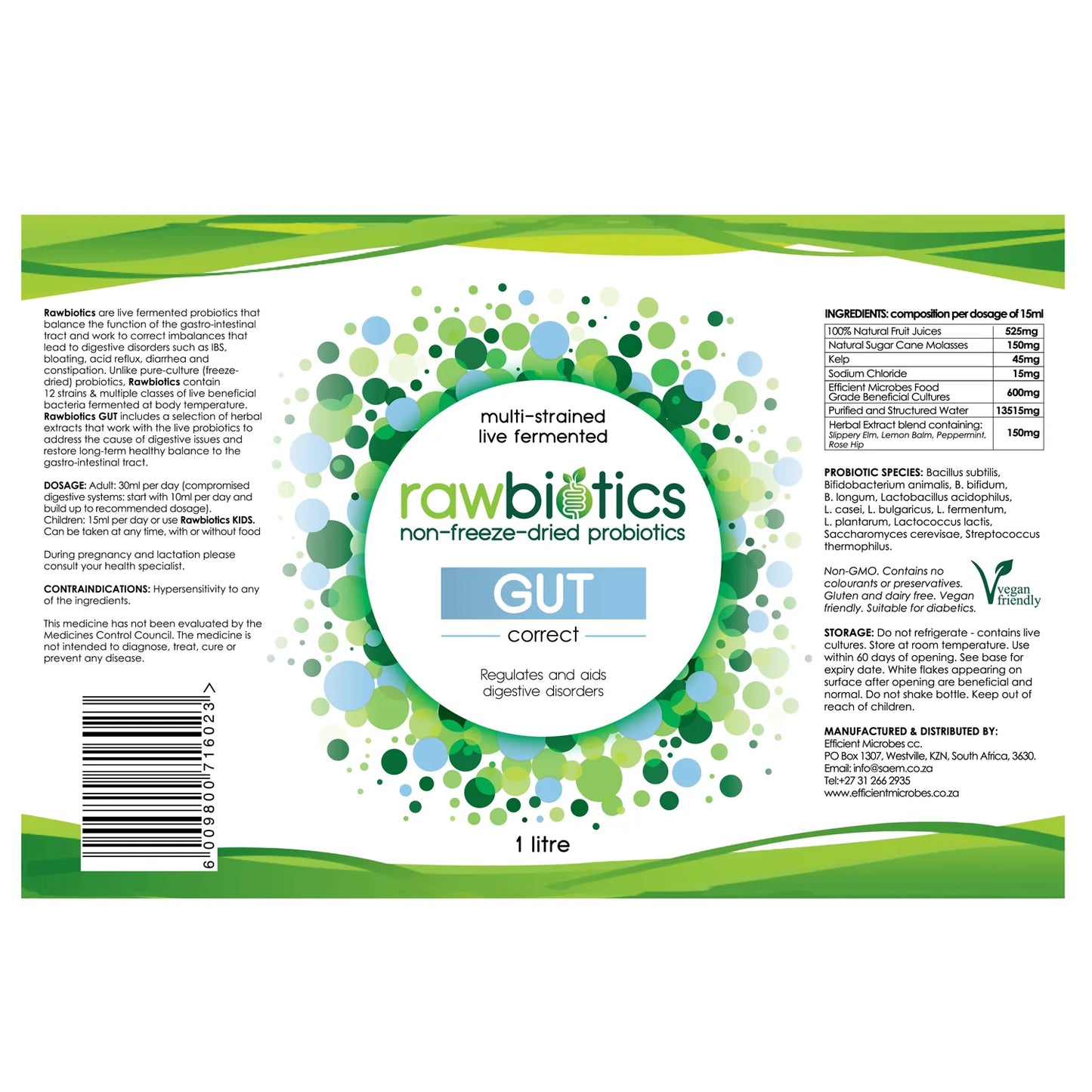 Rawbiotics Gut Correct, 500ml, Regulates and Aids Digestive Disorders